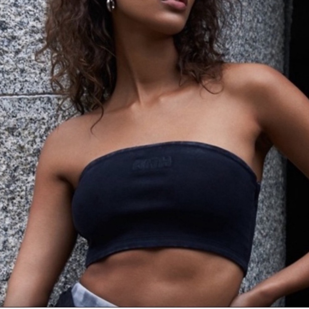 KITH Bandeau Womens Size M Washed Black Tube Top Zipper Unique Shirt Trendy